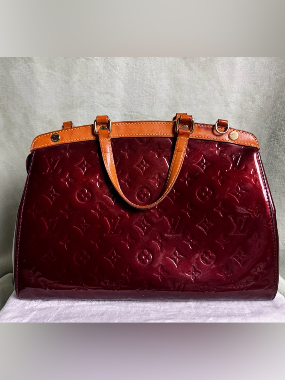 Louis Vuitton Brea MM Vernis Amarante Patent Leather Satchel Bag w/ Strap Auth - Picture 7 of 16
